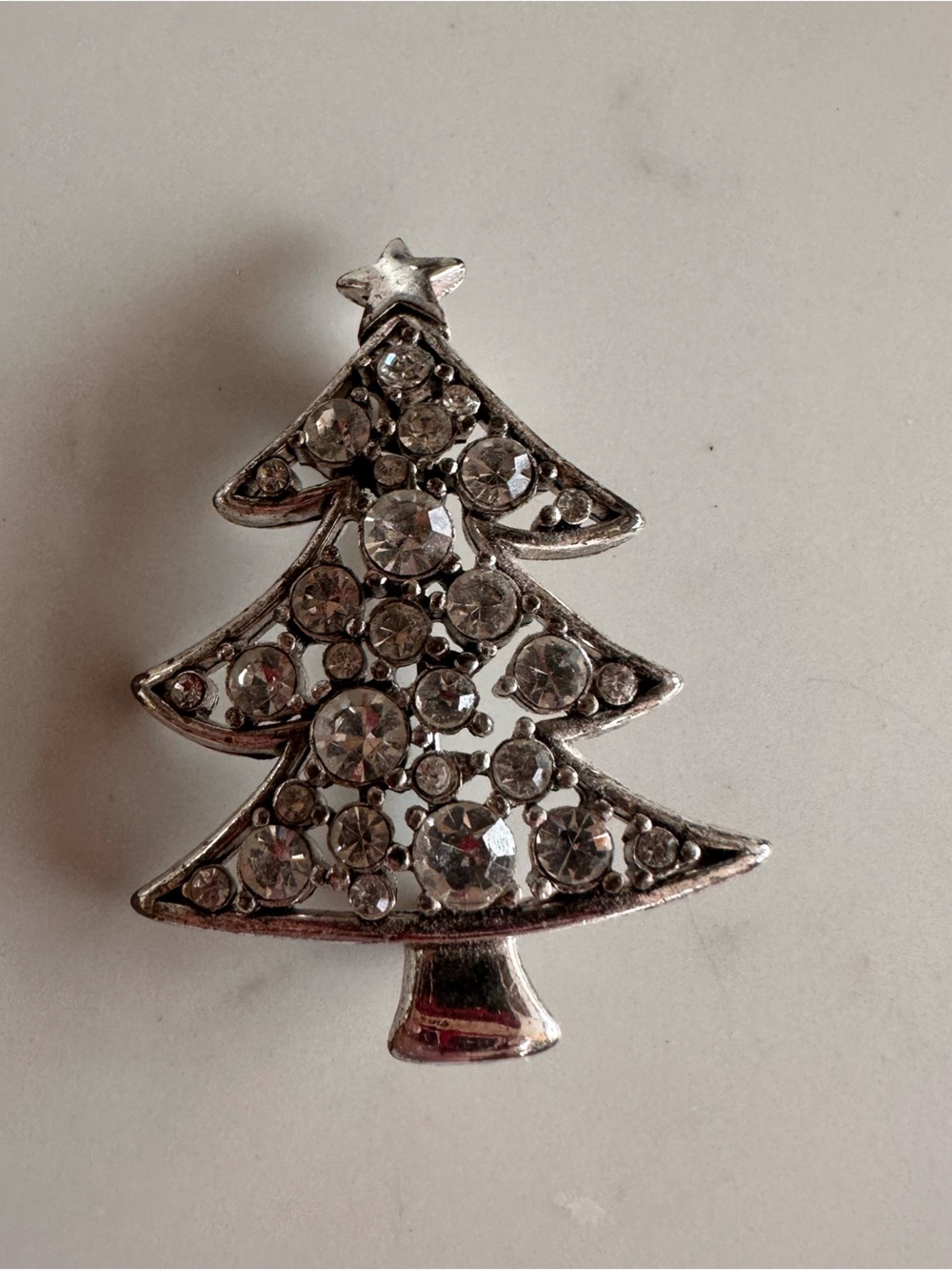 VINTAGE Silver Crystal Christmas Tree Brooch - Women Jewelry